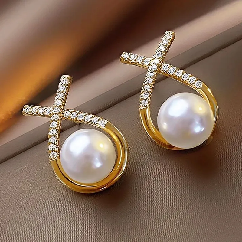 Women Gold-Plated Alloy Pearls Drop Earrings